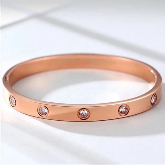 New 18k Rose Gold Diamond Bangle Bracelet - Picture 4 of 6